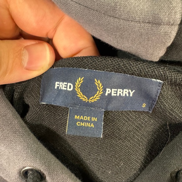 Fred Perry Mens Small Colorblock Hoodie Sweatshirt Black Grey Gold Trim Casual - Picture 2 of 7